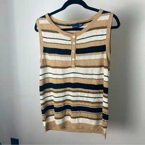 Basic Editions Stripe Neutral Sleeveless Sweater